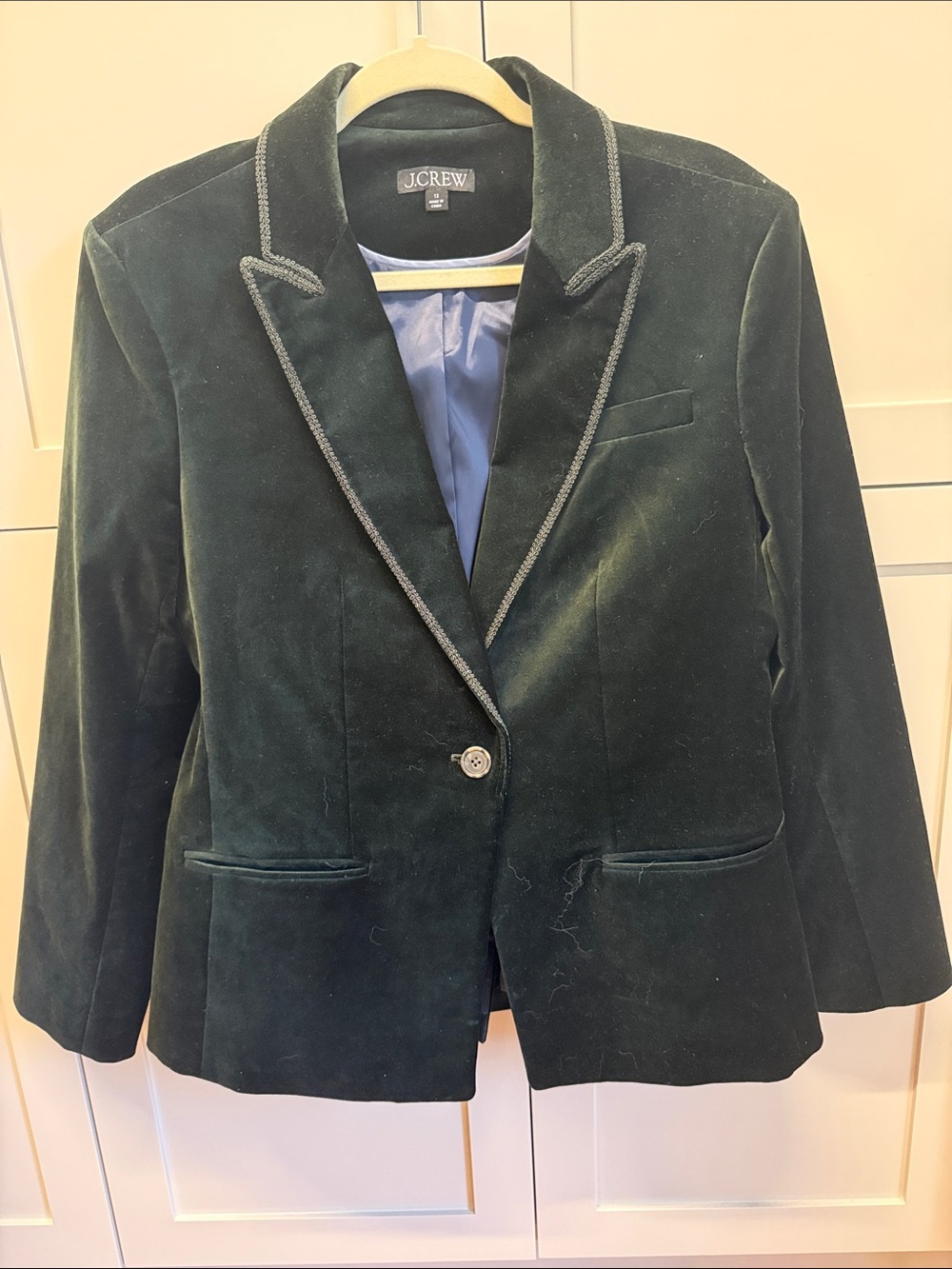 J. Crew Emerald Velvet Blazer with Contrast Trim